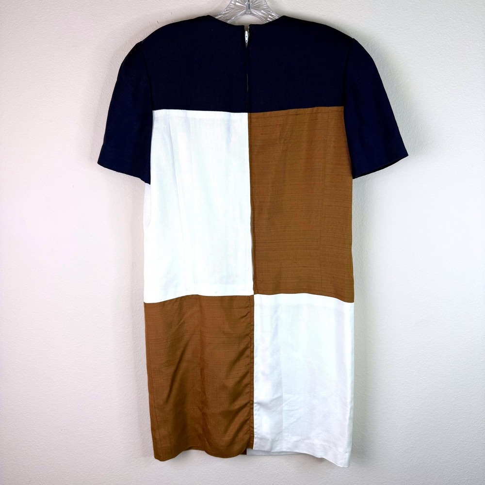 Helga Dress Women Small Vintage Mod Colorblock Navy Brown White Shift Isaacsons